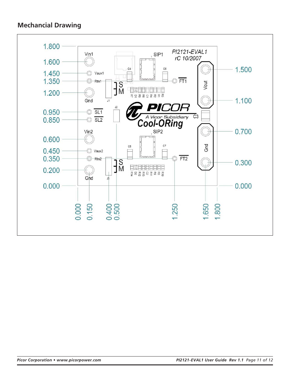 Mechancial drawing | Vicor PI2121-EVAL1 Full-Function Active ORing Evaluation Board User Manual | Page 11 / 12