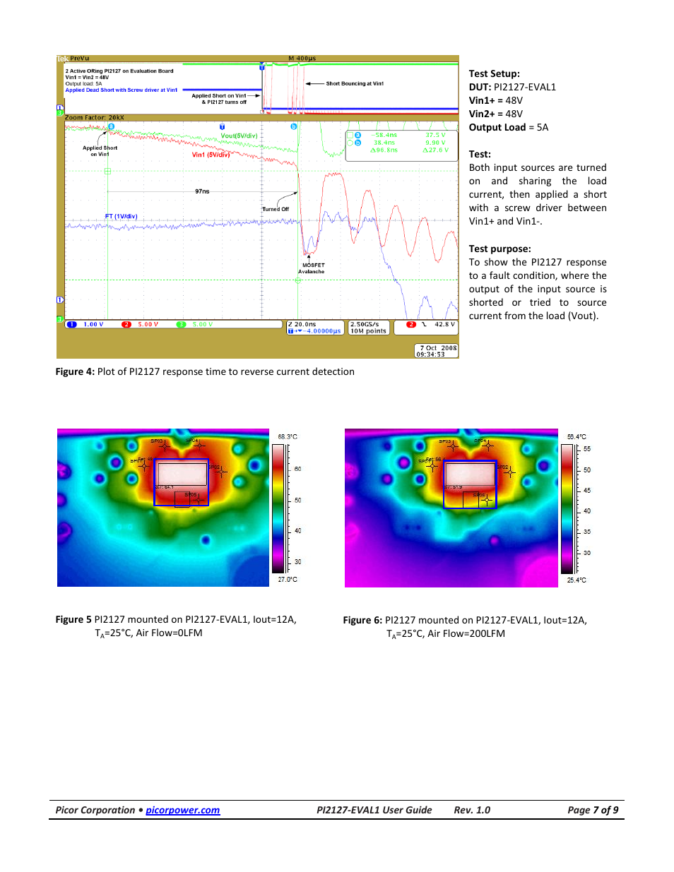 Thermal imaging | Vicor PI2127-EVAL1 60V/12A Full-Function High Side Active ORing Evaluation Board User Manual | Page 7 / 9