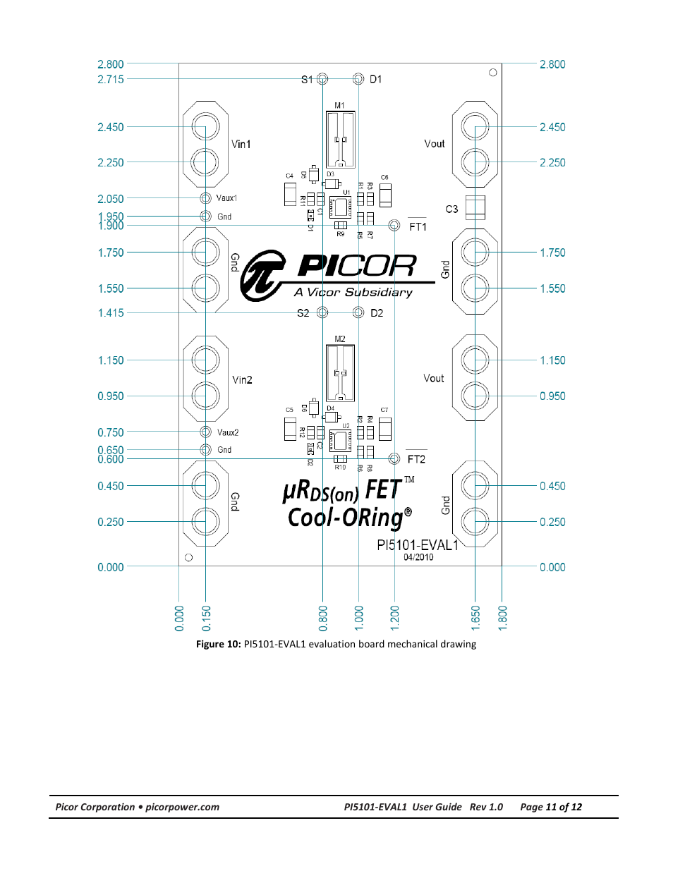 Mechanical drawing | Vicor PI5101-EVAL1 3.3V/60A High Side Active ORing Evaluation Board User Manual | Page 11 / 12