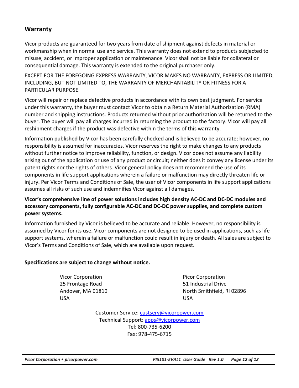 Vicor PI5101-EVAL1 3.3V/60A High Side Active ORing Evaluation Board User Manual | Page 12 / 12