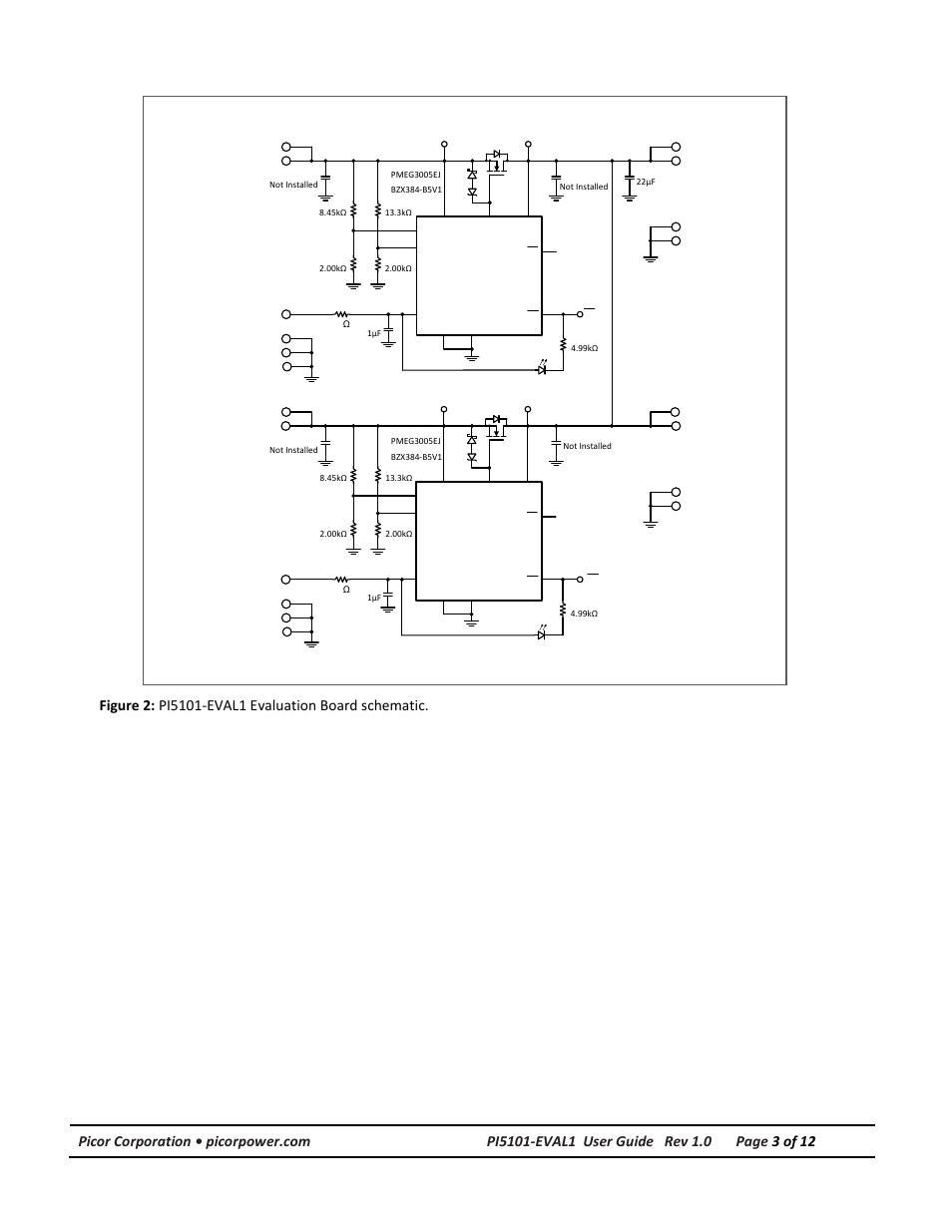 Schematic | Vicor PI5101-EVAL1 3.3V/60A High Side Active ORing Evaluation Board User Manual | Page 3 / 12