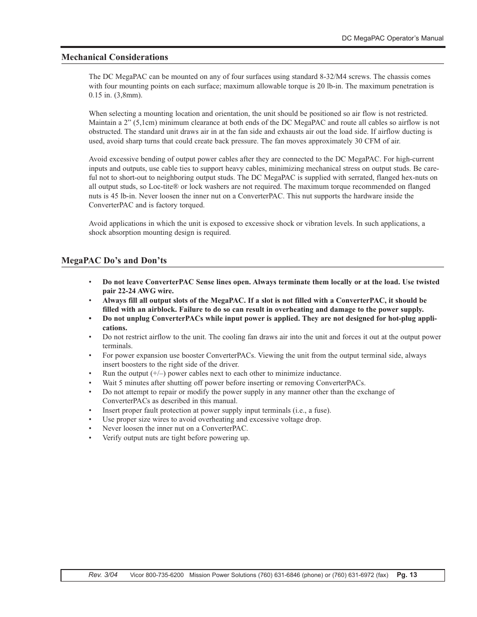 Vicor DC MegaPAC DC-DC Switcher User Manual | Page 13 / 18
