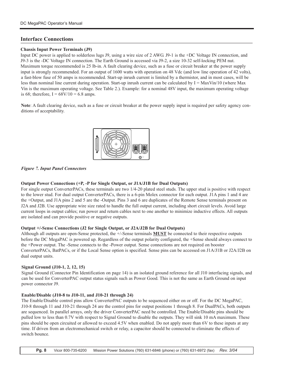 Interface connections | Vicor DC MegaPAC DC-DC Switcher User Manual | Page 8 / 18