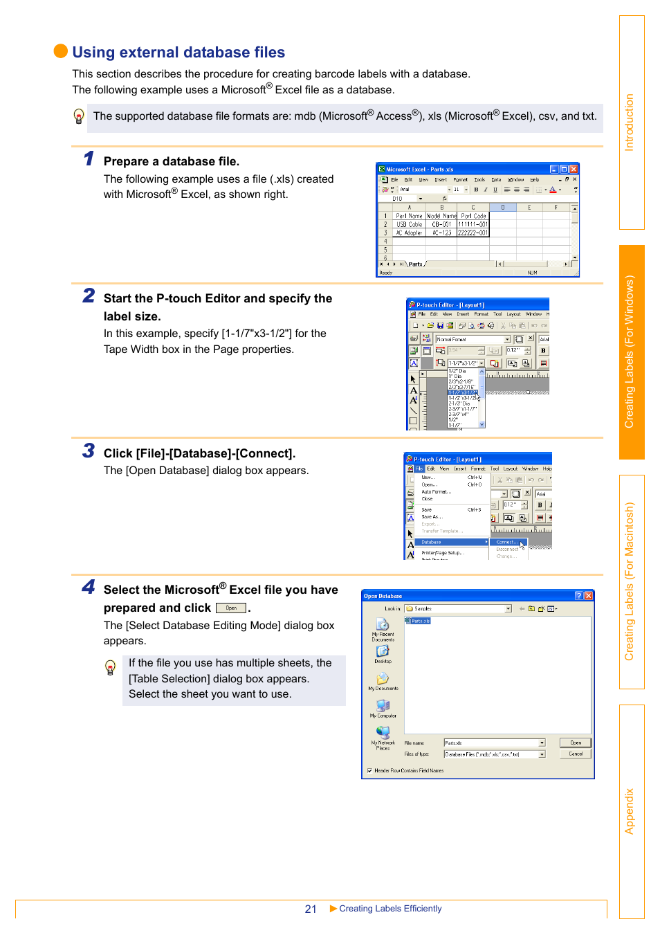 Using external database files | Brother QL-650TD User Manual | Page 21 / 65