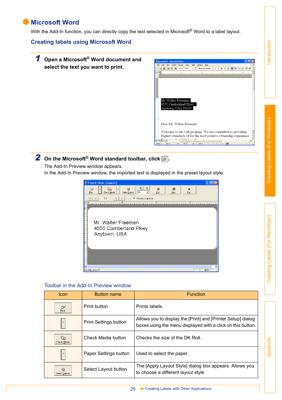 Microsoft word | Brother QL-650TD User Manual | Page 25 / 65