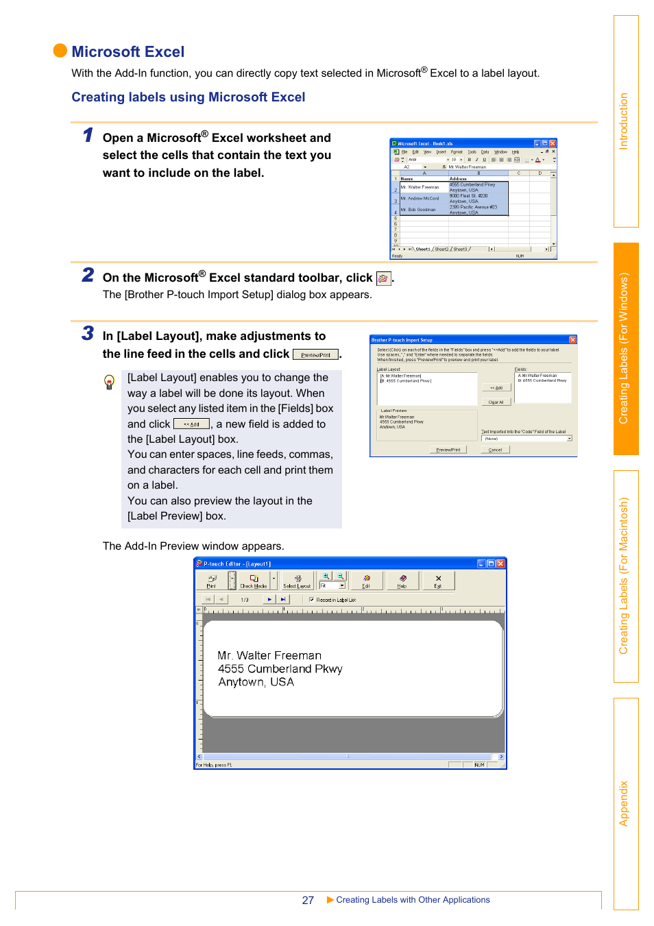 Microsoft excel | Brother QL-650TD User Manual | Page 27 / 65