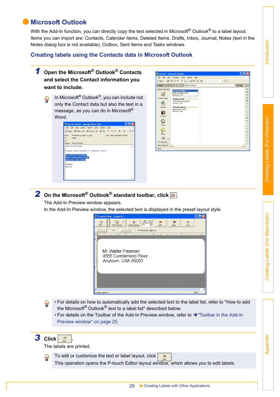 Microsoft outlook | Brother QL-650TD User Manual | Page 29 / 65