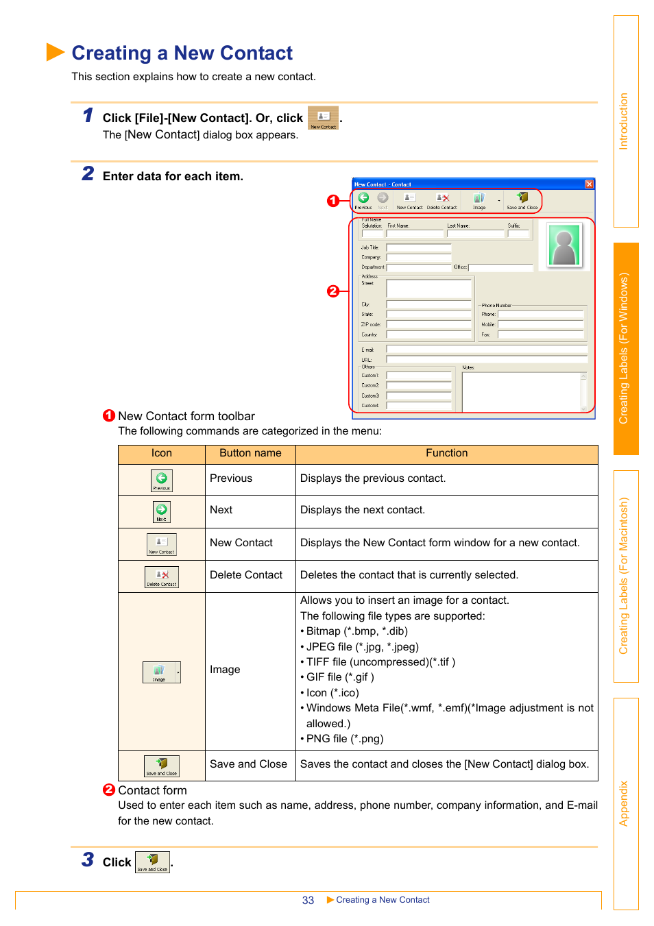 Creating a new contact | Brother QL-650TD User Manual | Page 33 / 65