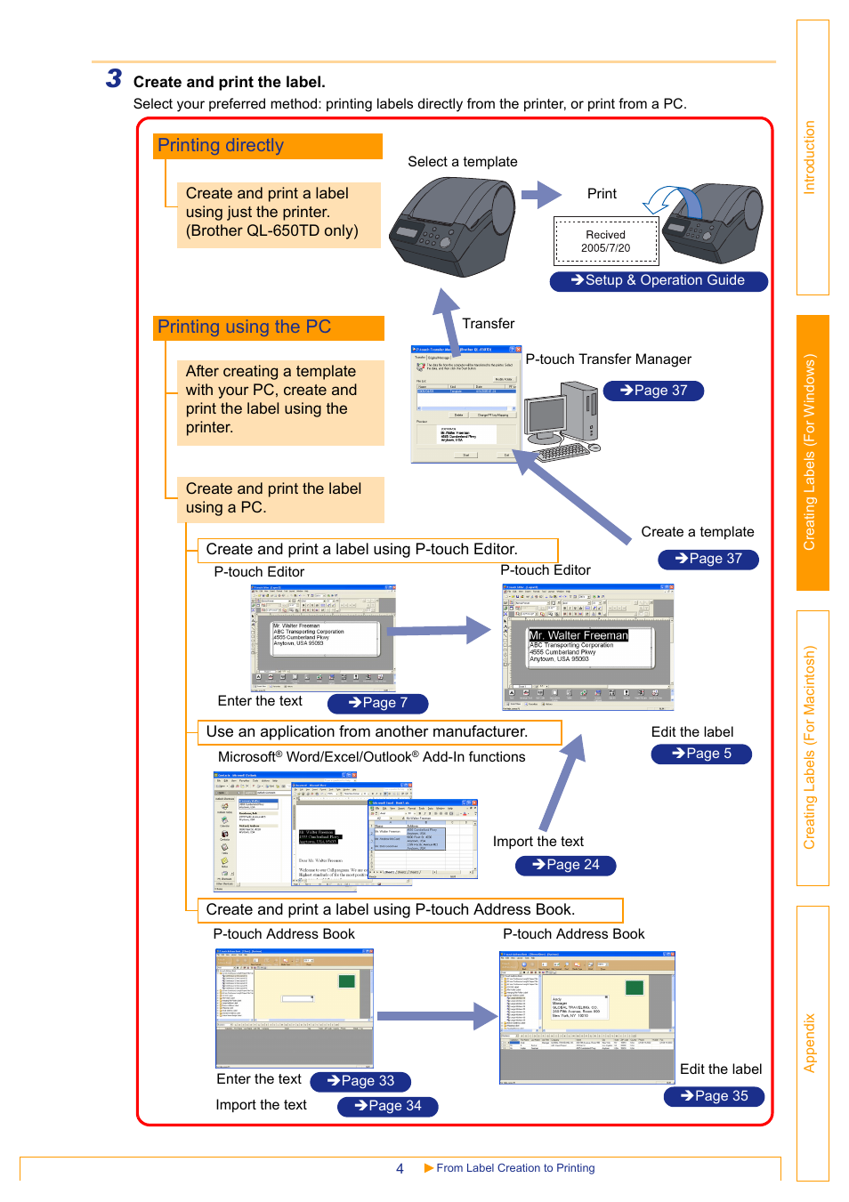 Printing directly printing using the pc | Brother QL-650TD User Manual | Page 4 / 65