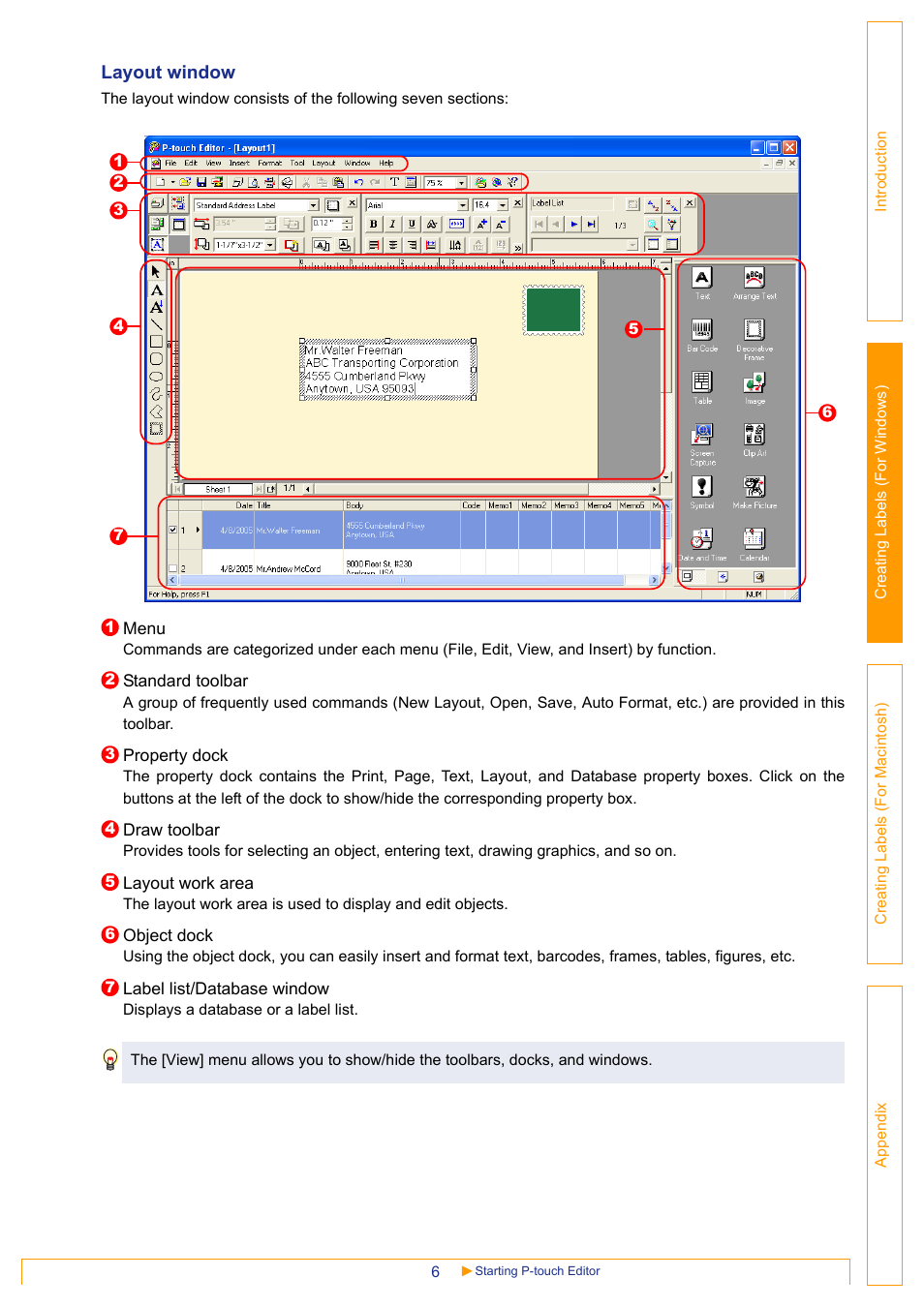 Layout window | Brother QL-650TD User Manual | Page 6 / 65