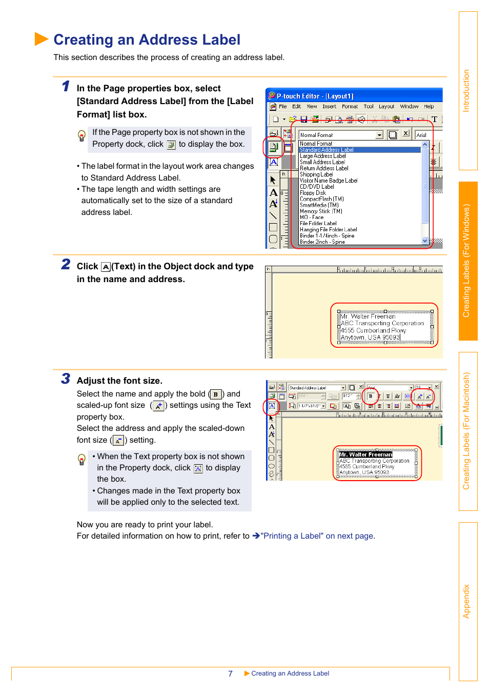 Creating an address label | Brother QL-650TD User Manual | Page 7 / 65