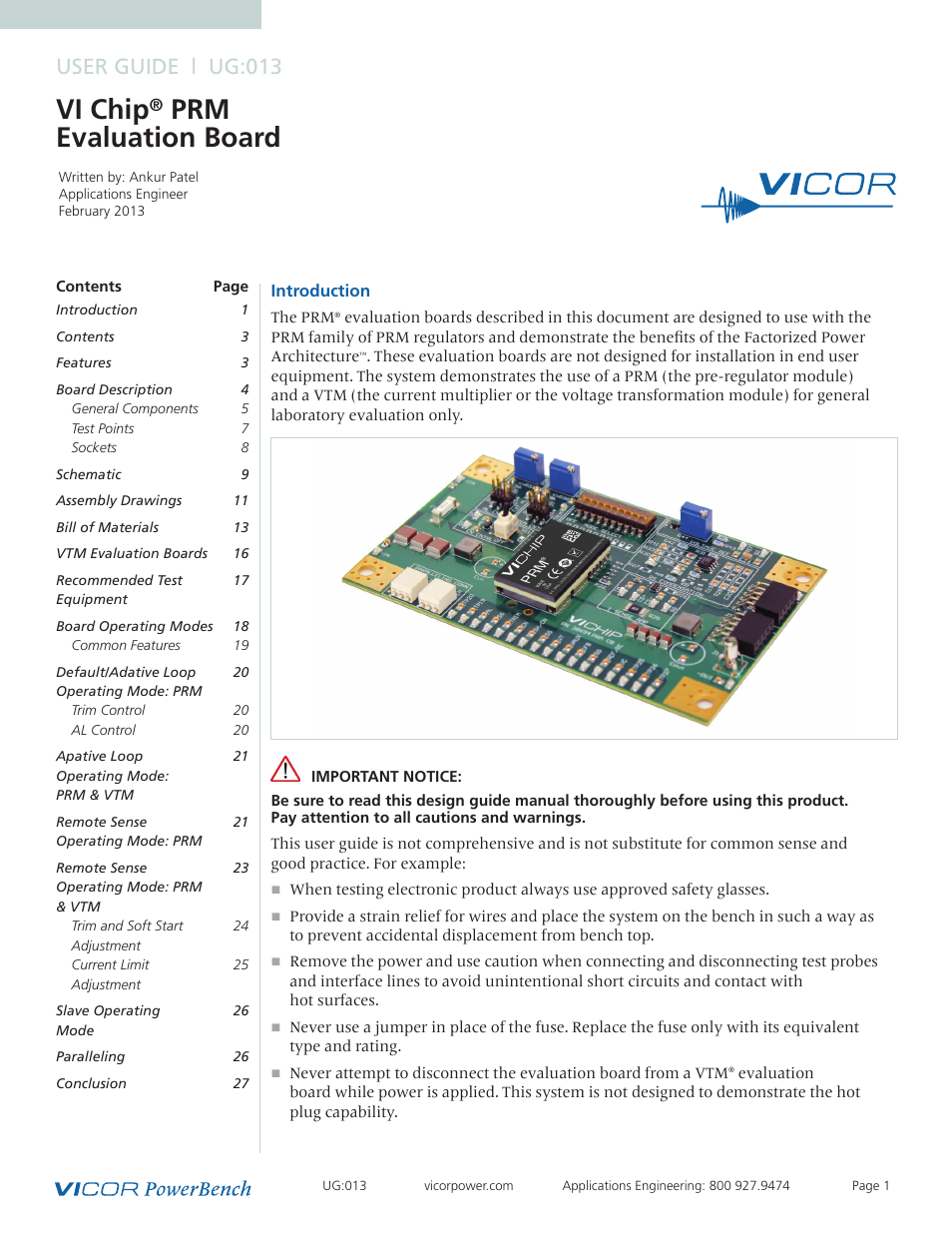 Vicor VI Chip PRM Evaluation Board User Manual | 27 pages