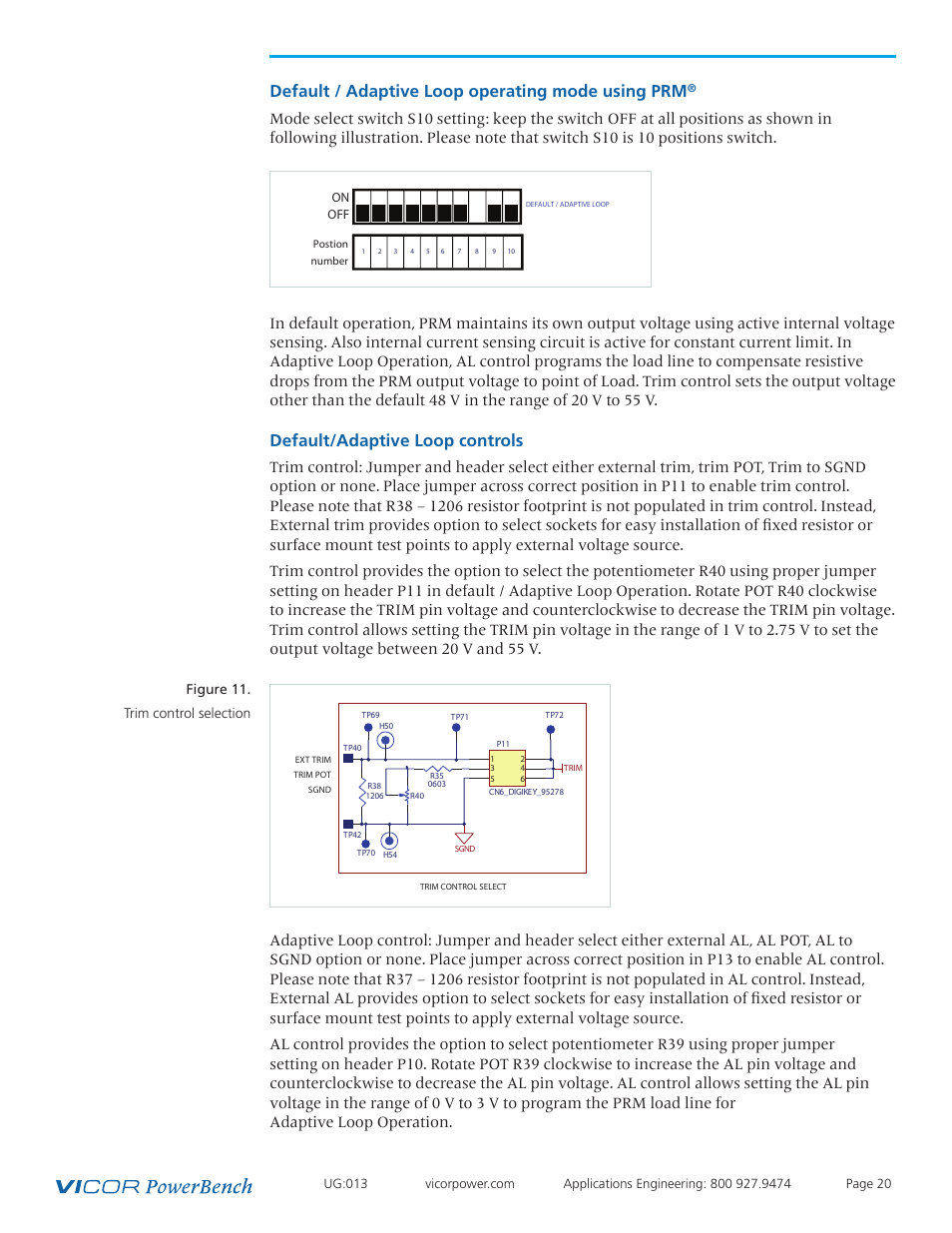 Default/adative loop, Operating mode: prm trim control, Al control | Default / adaptive loop operating mode using prm, Default/adaptive loop controls, Figure 11. trim control selection | Vicor VI Chip PRM Evaluation Board User Manual | Page 20 / 27