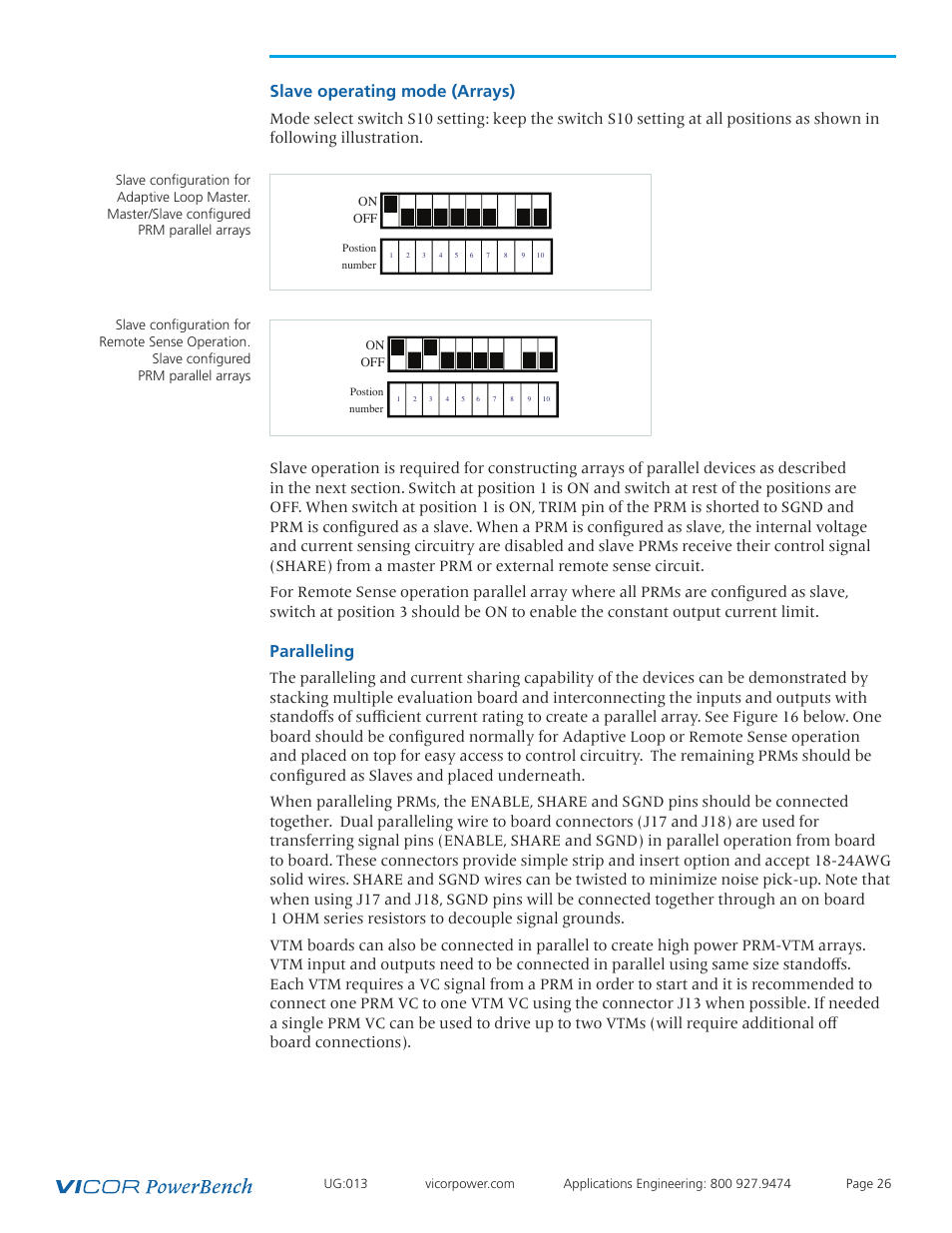 Slave operating, Mode, Paralleling 26 | Slave operating mode (arrays), Paralleling | Vicor VI Chip PRM Evaluation Board User Manual | Page 26 / 27