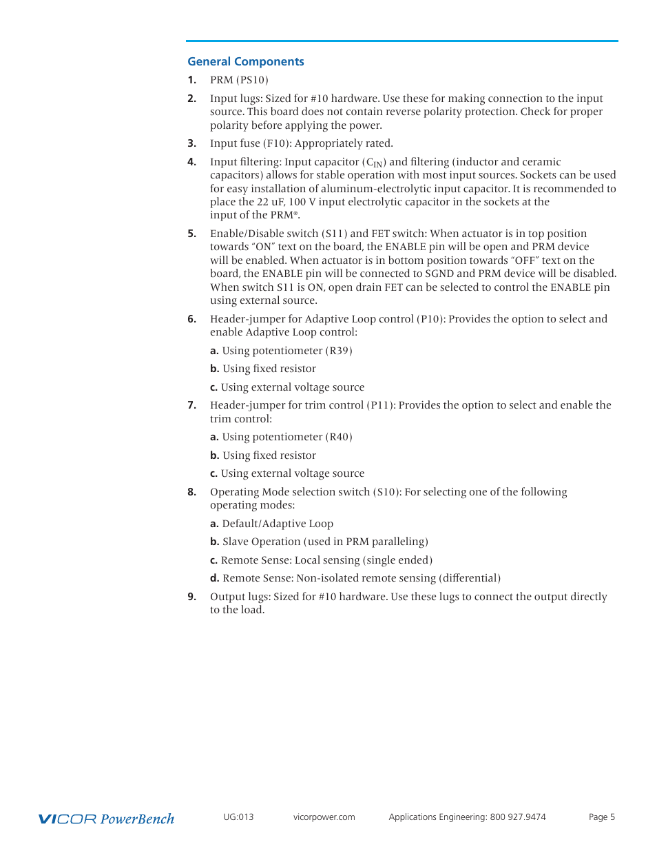 General components | Vicor VI Chip PRM Evaluation Board User Manual | Page 5 / 27