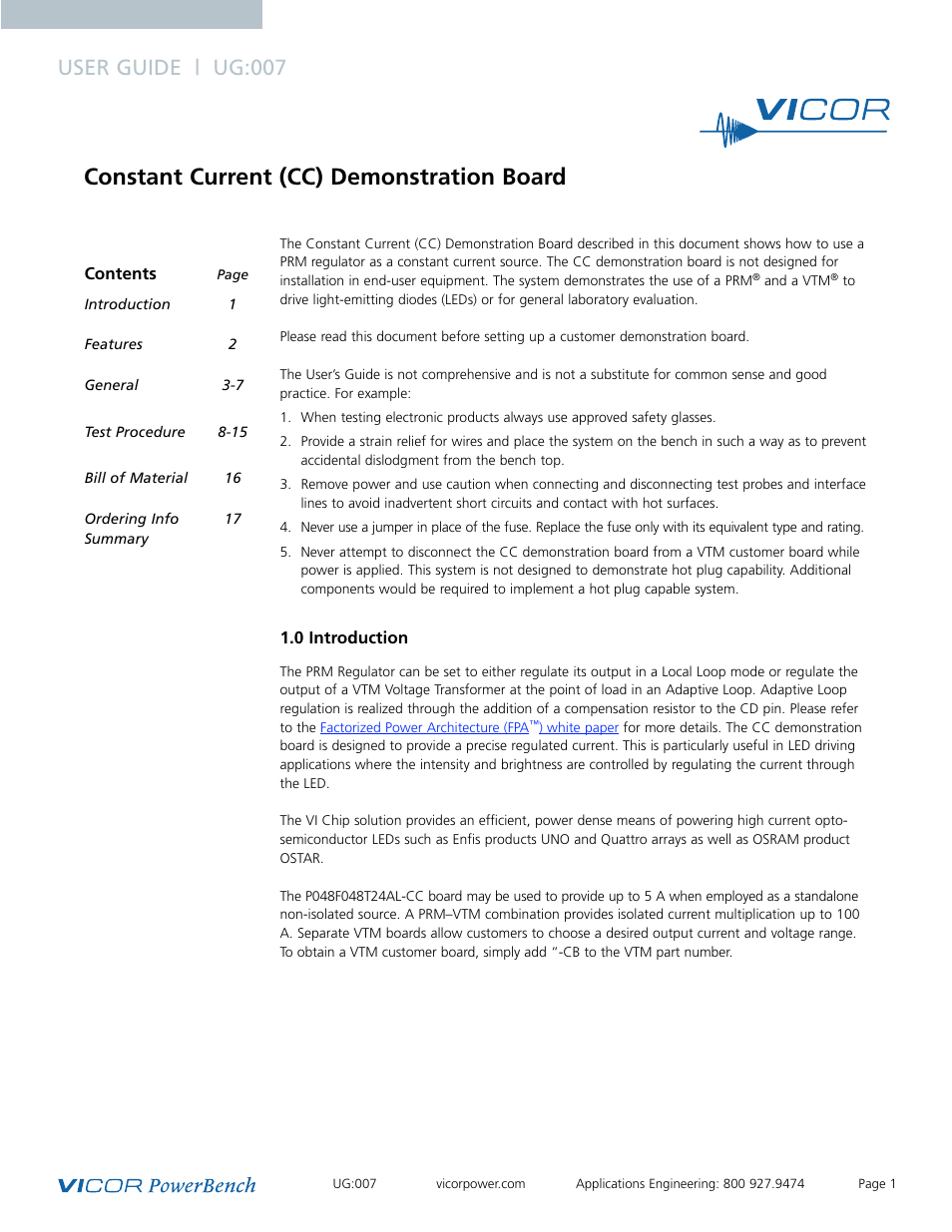 Vicor Constant Current (CC) Demonstration Board User Manual | 17 pages