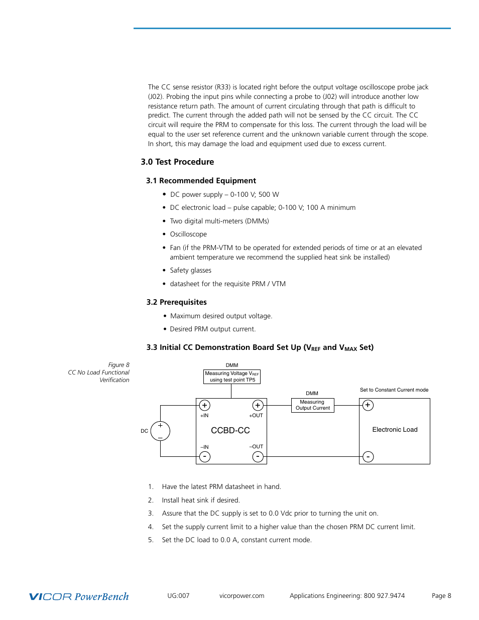 0 test procedure | Vicor Constant Current (CC) Demonstration Board User Manual | Page 8 / 17