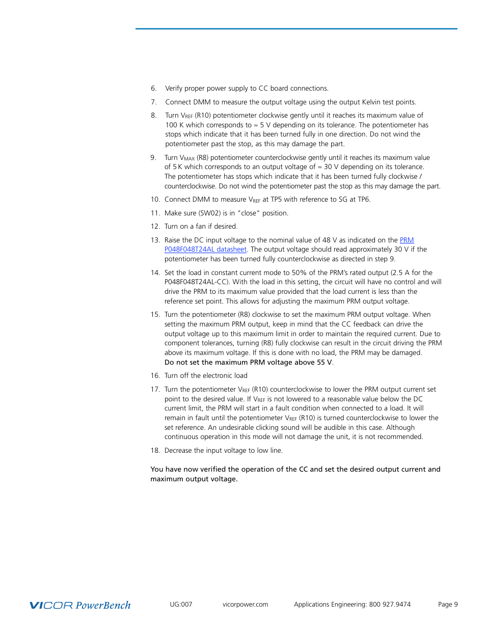 Vicor Constant Current (CC) Demonstration Board User Manual | Page 9 / 17