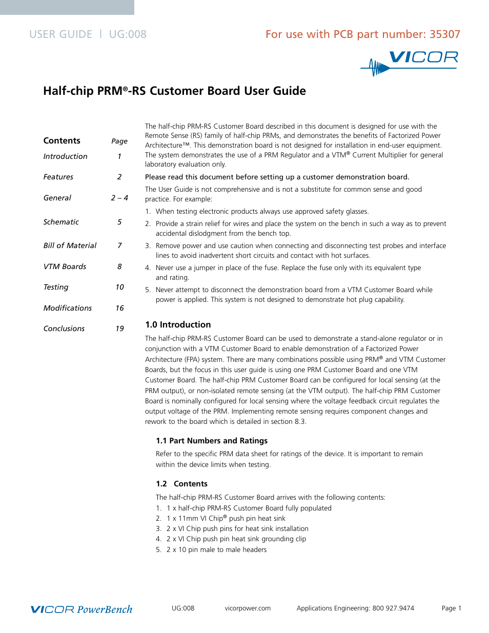 Vicor Half-chip PRM-RS Customer Board User Manual | 19 pages