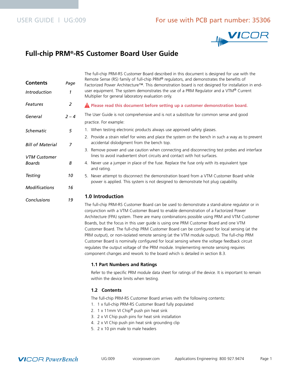 Vicor Full-chip PRM-RS Customer Board User Manual | 19 pages