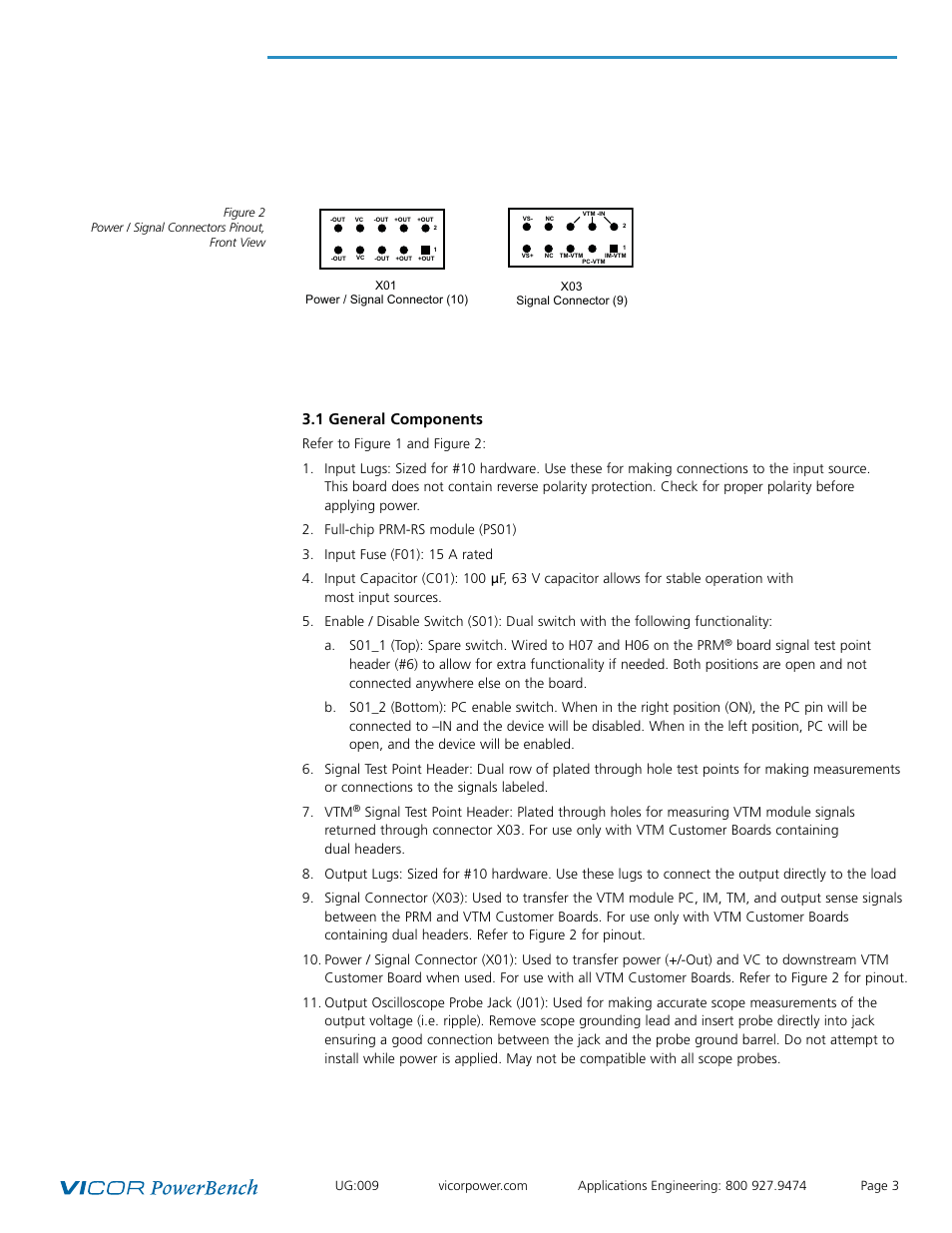 1 general components | Vicor Full-chip PRM-RS Customer Board User Manual | Page 3 / 19