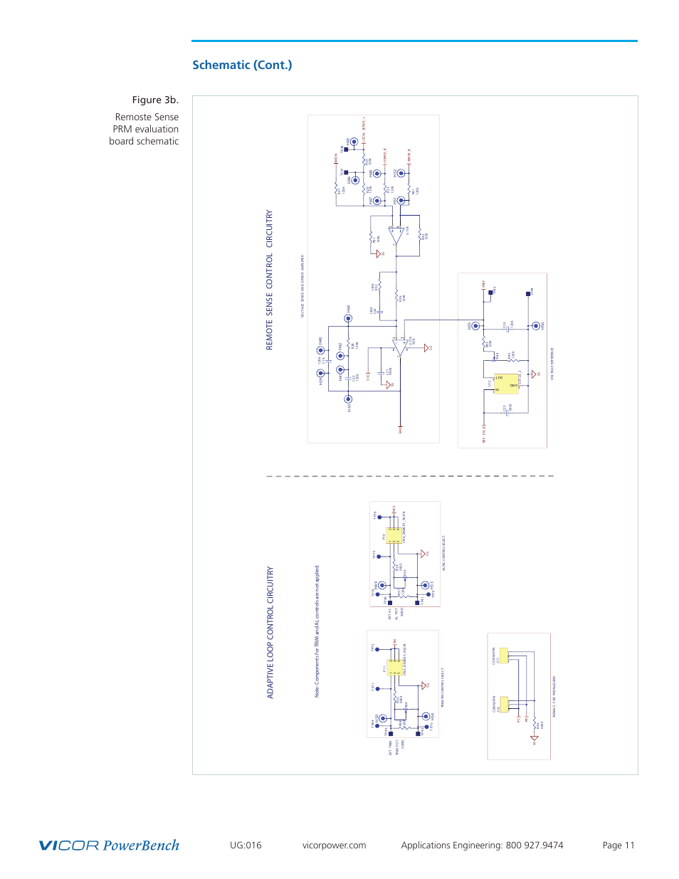 Schematic (cont.), Adaptive loop control circuitry, Re mo te se ns e co ntro l ci rc ui tr y | Vicor VI Chip Remote Sense PRM Evaluation Board User Manual | Page 11 / 25