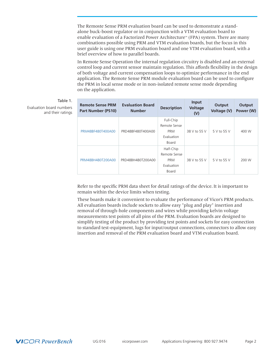 Vicor VI Chip Remote Sense PRM Evaluation Board User Manual | Page 2 / 25