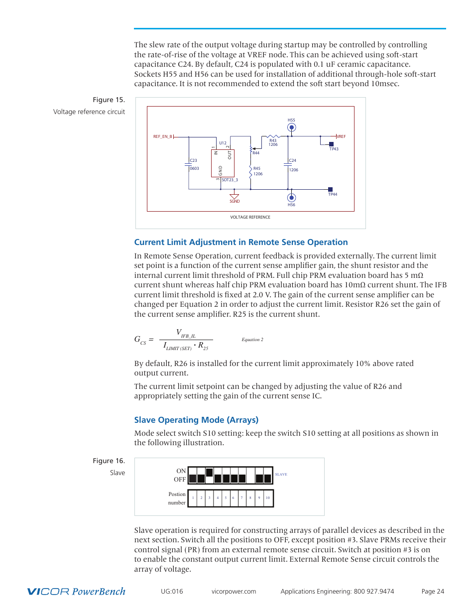 Remote sense, Operating mode: prm & vtm, Current limit adjustment in remote sense operation | Slave operating mode (arrays) | Vicor VI Chip Remote Sense PRM Evaluation Board User Manual | Page 24 / 25