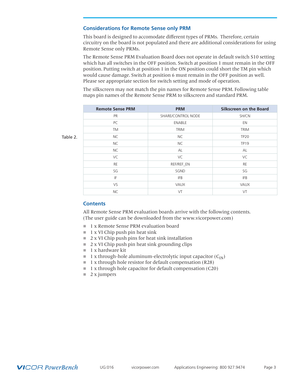 Vicor VI Chip Remote Sense PRM Evaluation Board User Manual | Page 3 / 25