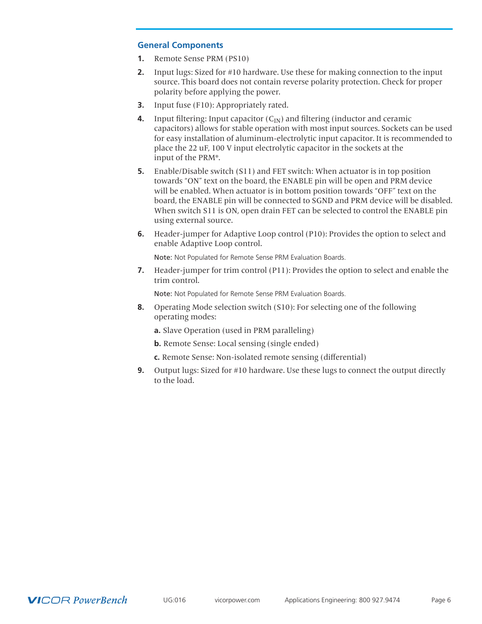 General components | Vicor VI Chip Remote Sense PRM Evaluation Board User Manual | Page 6 / 25