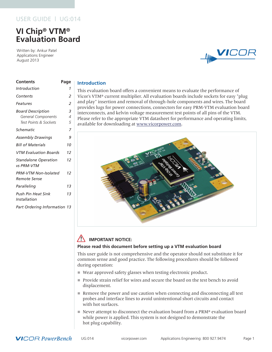 Vicor VI Chip VTM Evaluation Board User Manual | 13 pages