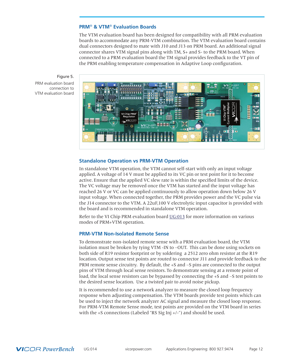 Vtm evaluation boards, Standalone operation, Vs prm-vtm | Prm-vtm non-isolated, Remote sense | Vicor VI Chip VTM Evaluation Board User Manual | Page 12 / 13