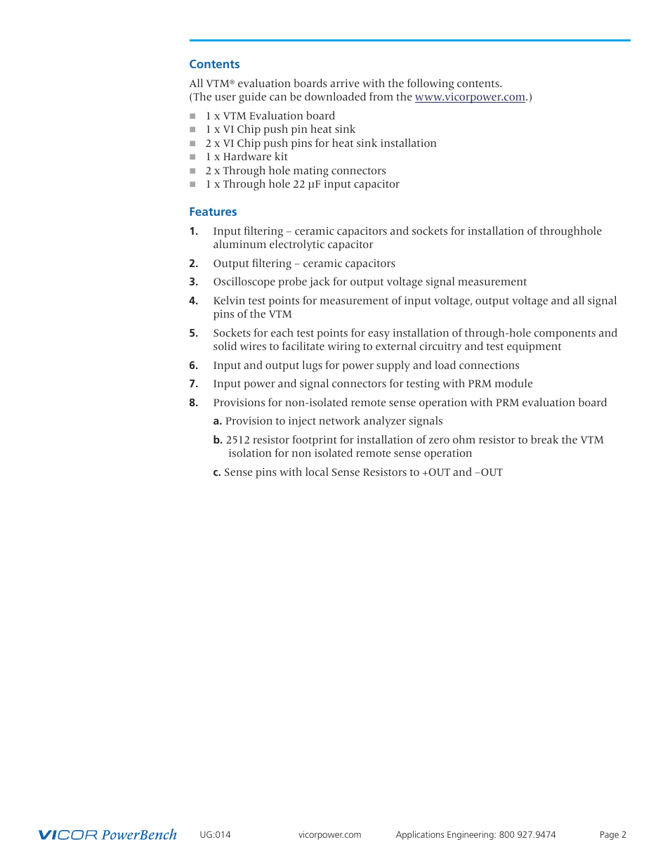 Vicor VI Chip VTM Evaluation Board User Manual | Page 2 / 13