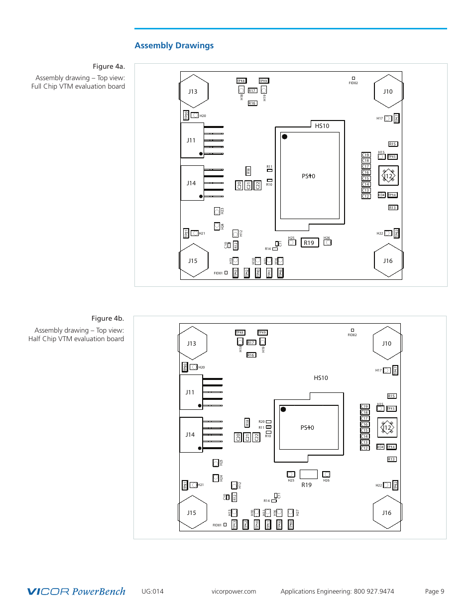 Assembly drawings, Pf15, Pf18 | J14 j11 | Vicor VI Chip VTM Evaluation Board User Manual | Page 9 / 13