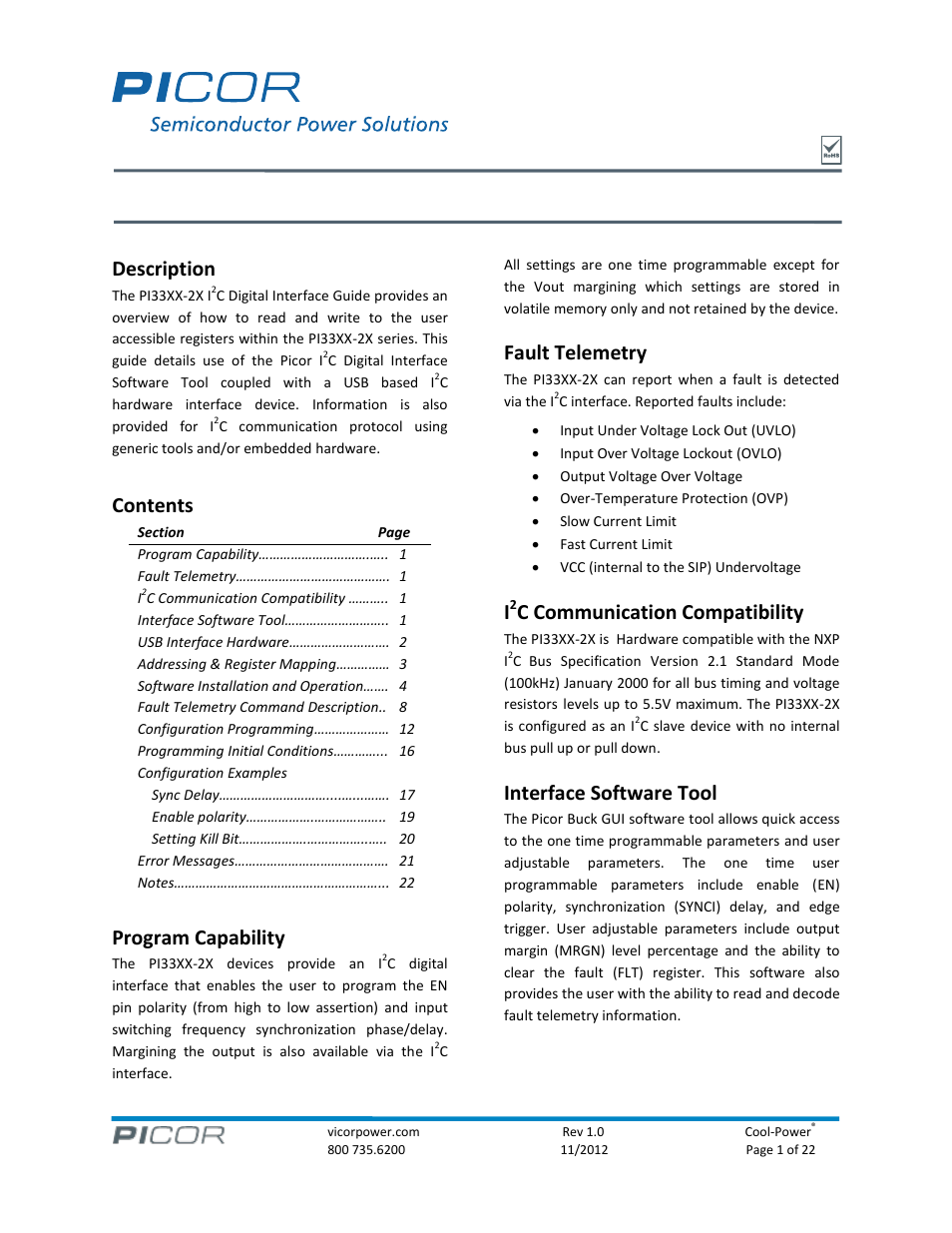 Vicor PI33XX-2X I2C Digital Interface Guide User Manual | 22 pages