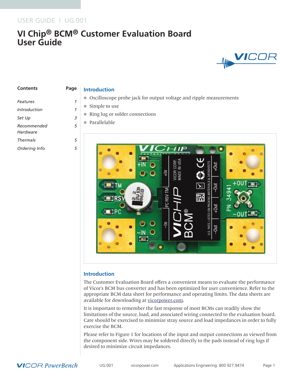 Vicor VI Chip BCM Customer Evaluation Board User Manual | 5 pages