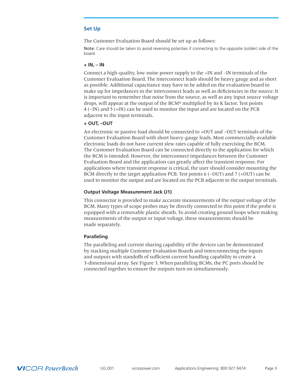 Vicor VI Chip BCM Customer Evaluation Board User Manual | Page 3 / 5