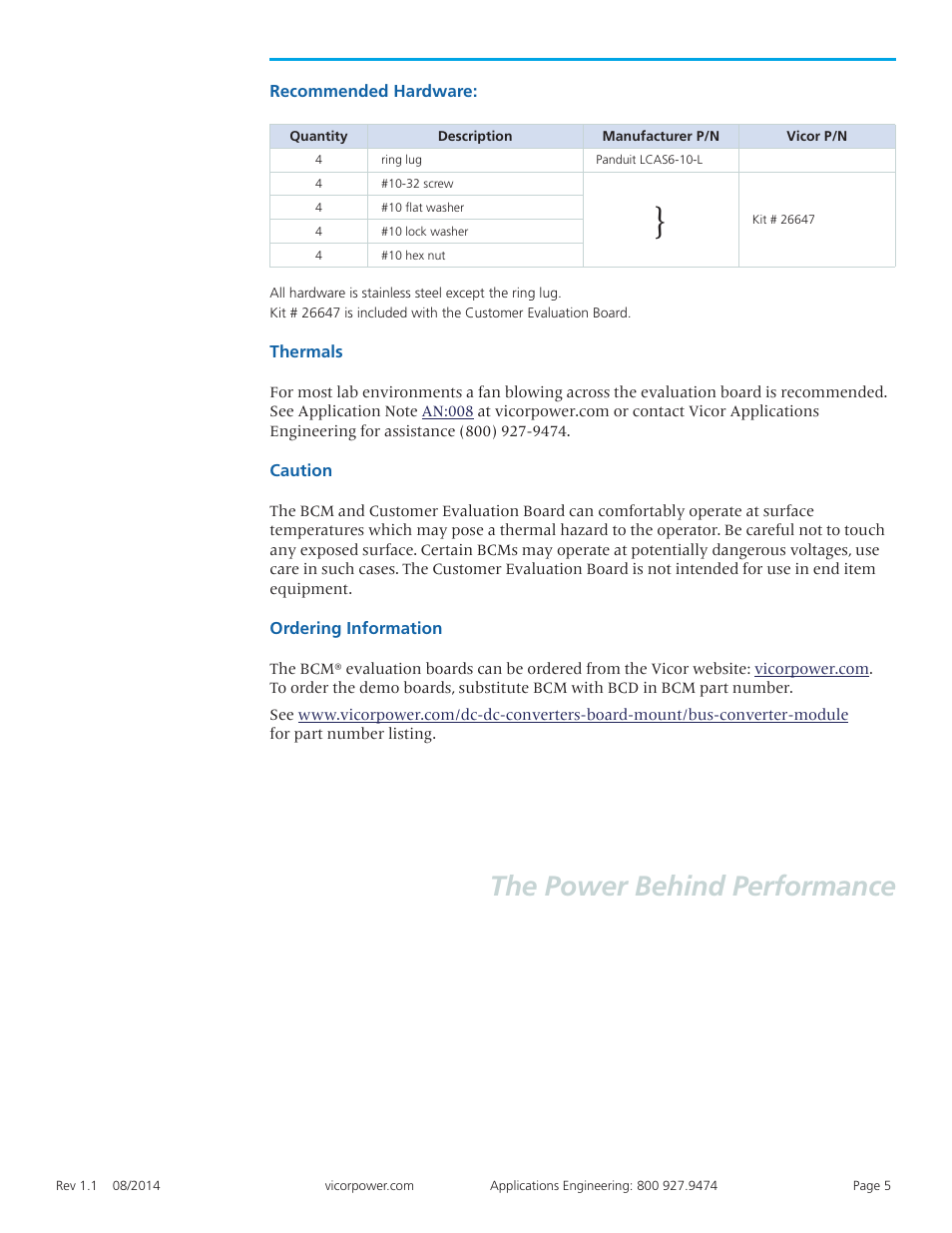 Recommended 5 hardware, Thermals 5, The power behind performance | Vicor VI Chip BCM Customer Evaluation Board User Manual | Page 5 / 5