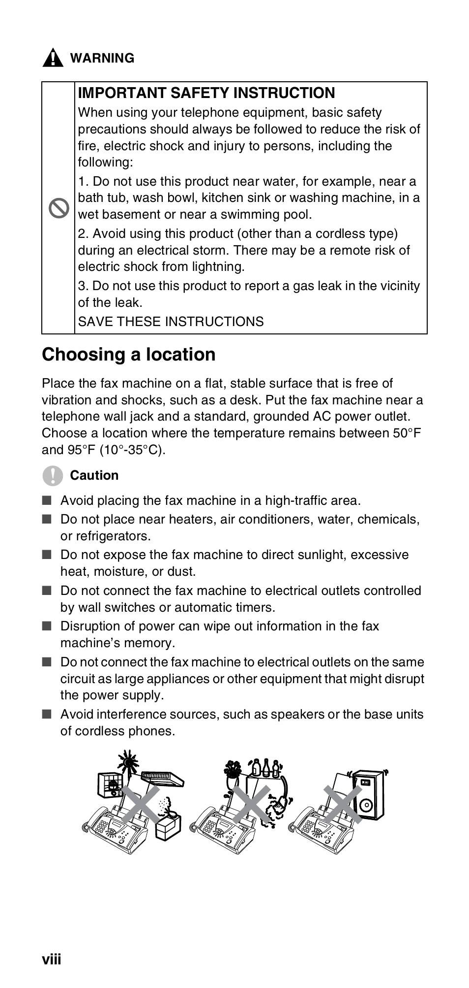 Choosing a location | Brother FAX-575 User Manual | Page 10 / 114