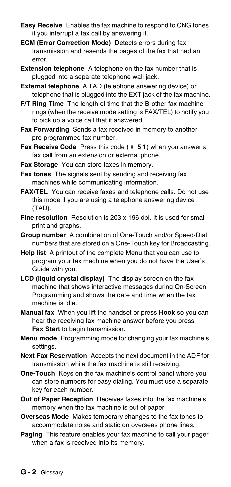 G - 2 | Brother FAX-575 User Manual | Page 104 / 114