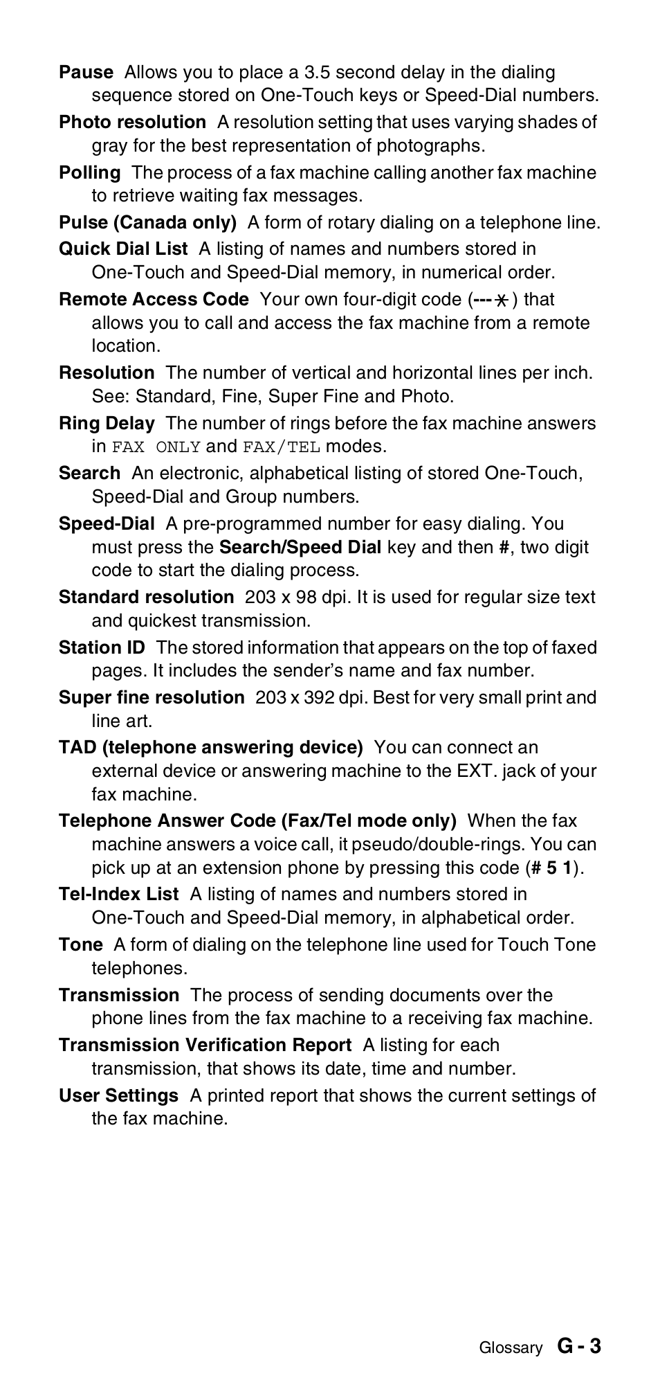 G - 3 | Brother FAX-575 User Manual | Page 105 / 114