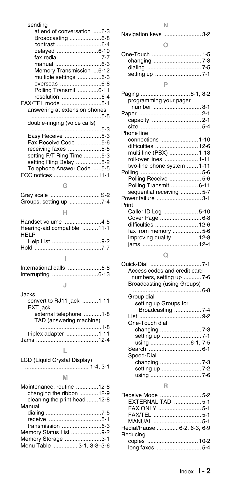 I - 2 | Brother FAX-575 User Manual | Page 109 / 114