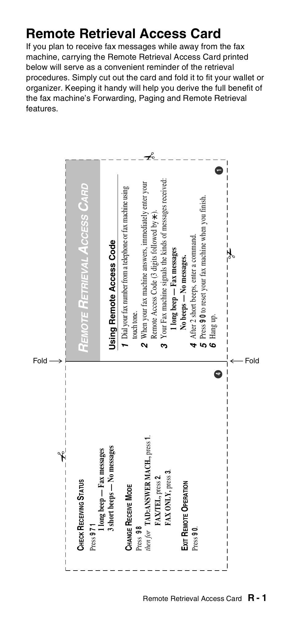 Remote retrieval access card | Brother FAX-575 User Manual | Page 111 / 114