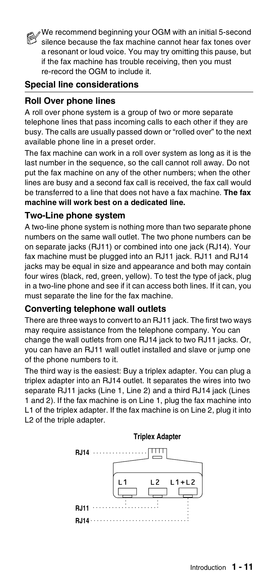 Special line considerations, Special line considerations -11 | Brother FAX-575 User Manual | Page 27 / 114