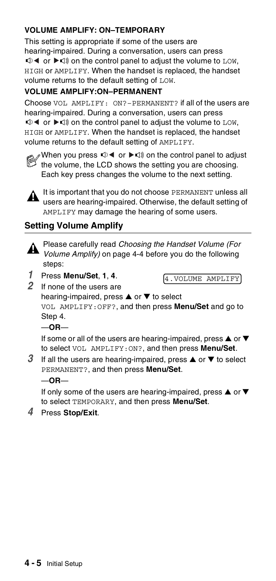 Setting volume amplify, Setting volume amplify -5 | Brother FAX-575 User Manual | Page 42 / 114