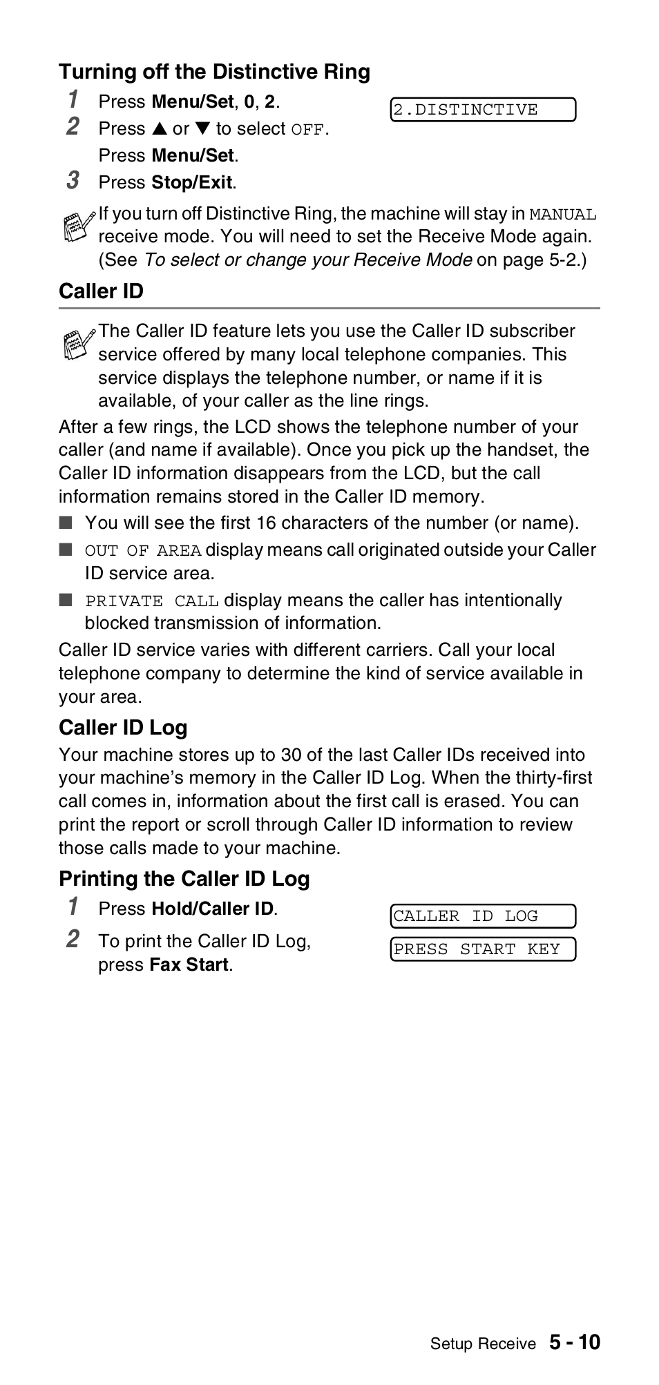 Caller id, Caller id -10 | Brother FAX-575 User Manual | Page 53 / 114