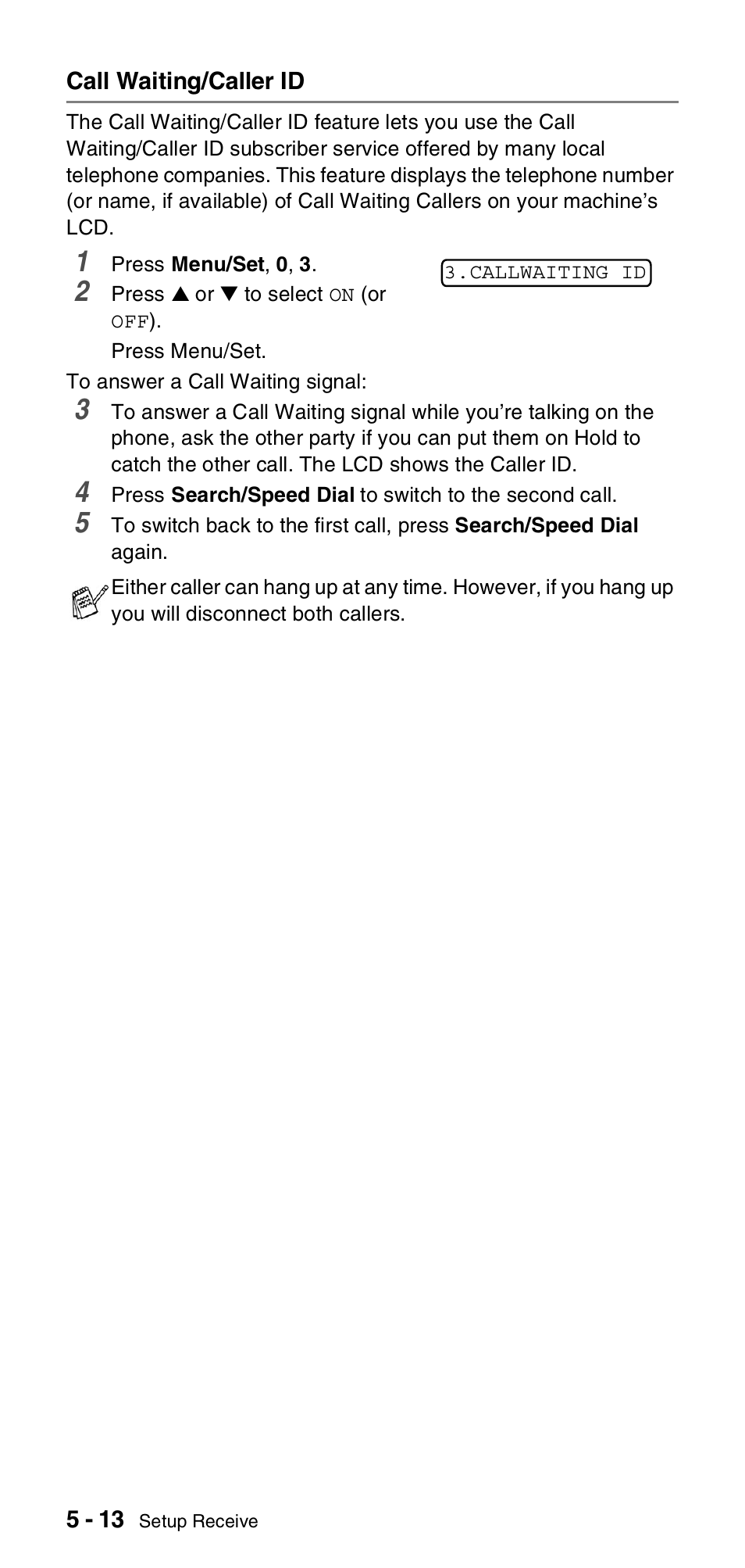 Call waiting/caller id, Call waiting/caller id -13 | Brother FAX-575 User Manual | Page 56 / 114