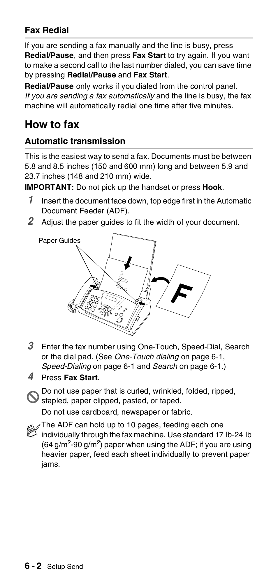 Fax redial, How to fax, Automatic transmission | Fax redial -2, How to fax -2, Automatic transmission -2 | Brother FAX-575 User Manual | Page 58 / 114