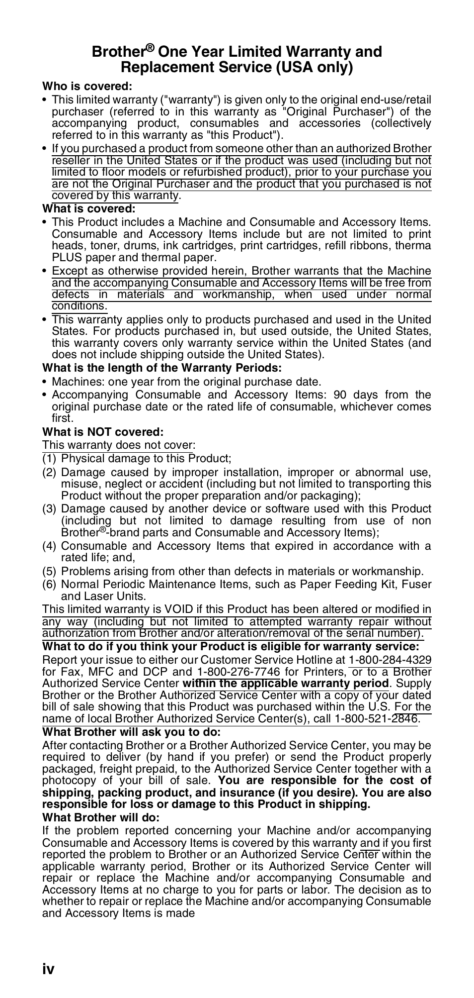 Iv brother | Brother FAX-575 User Manual | Page 6 / 114