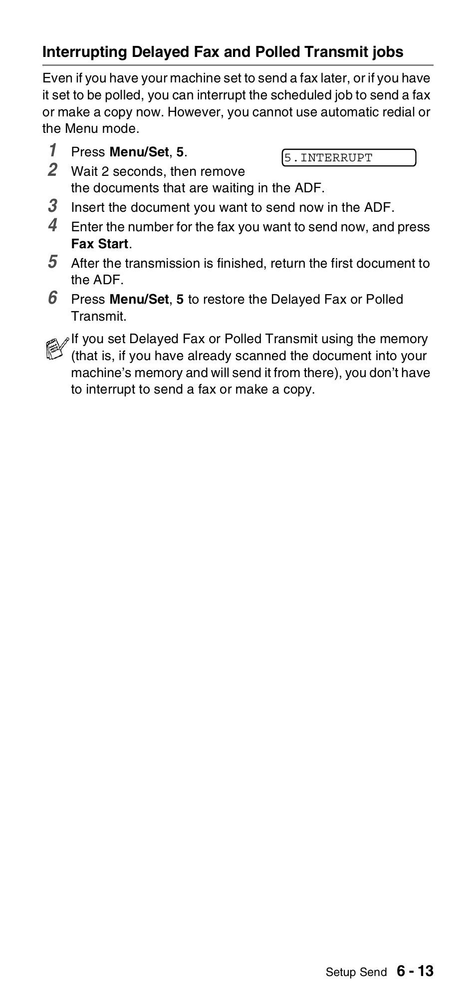 Interrupting delayed fax and polled transmit jobs | Brother FAX-575 User Manual | Page 69 / 114